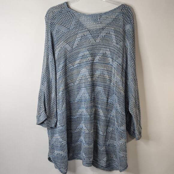 Catherines Open Knit Sweater 3/4 Sleeve Blue Gray Women's 4X Made in U.S.A. - Picture 2 of 12
